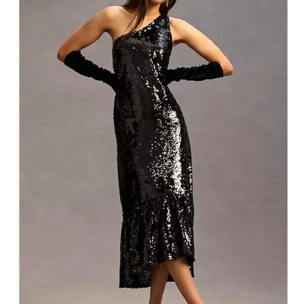 Elegant Black Sequin One-Shoulder Dress